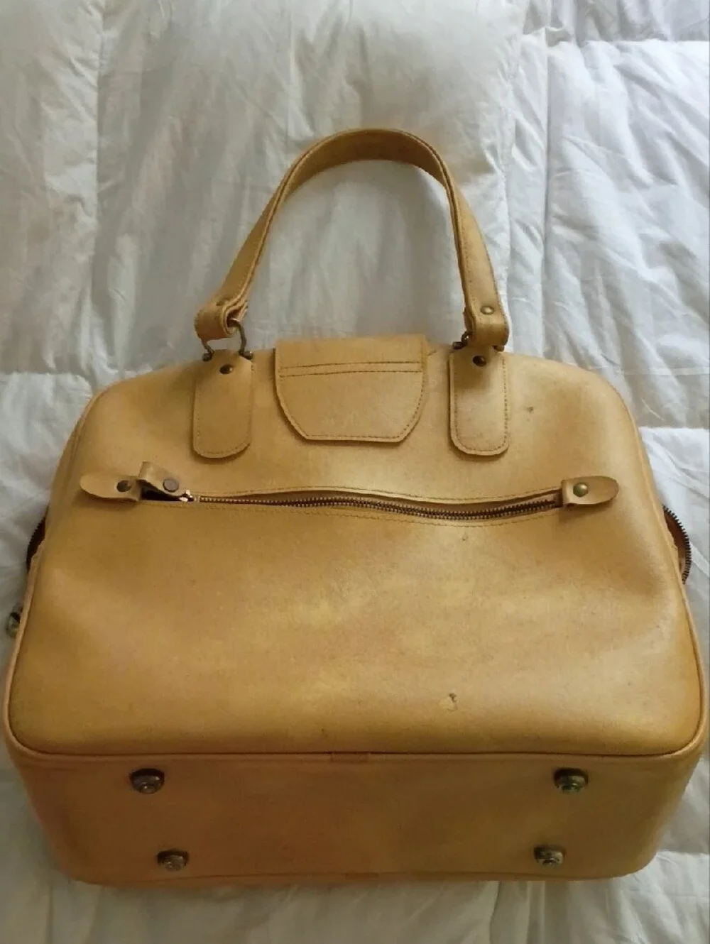 American Tourister Tan Leather Duffel with Buckle Accent